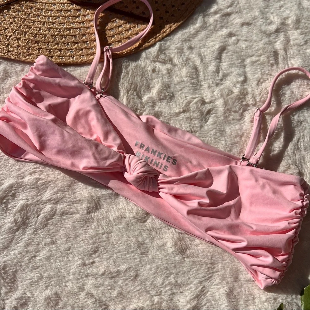 Frankie's Bikinis Pink Knotted Carrie Bikini Top Size Medium